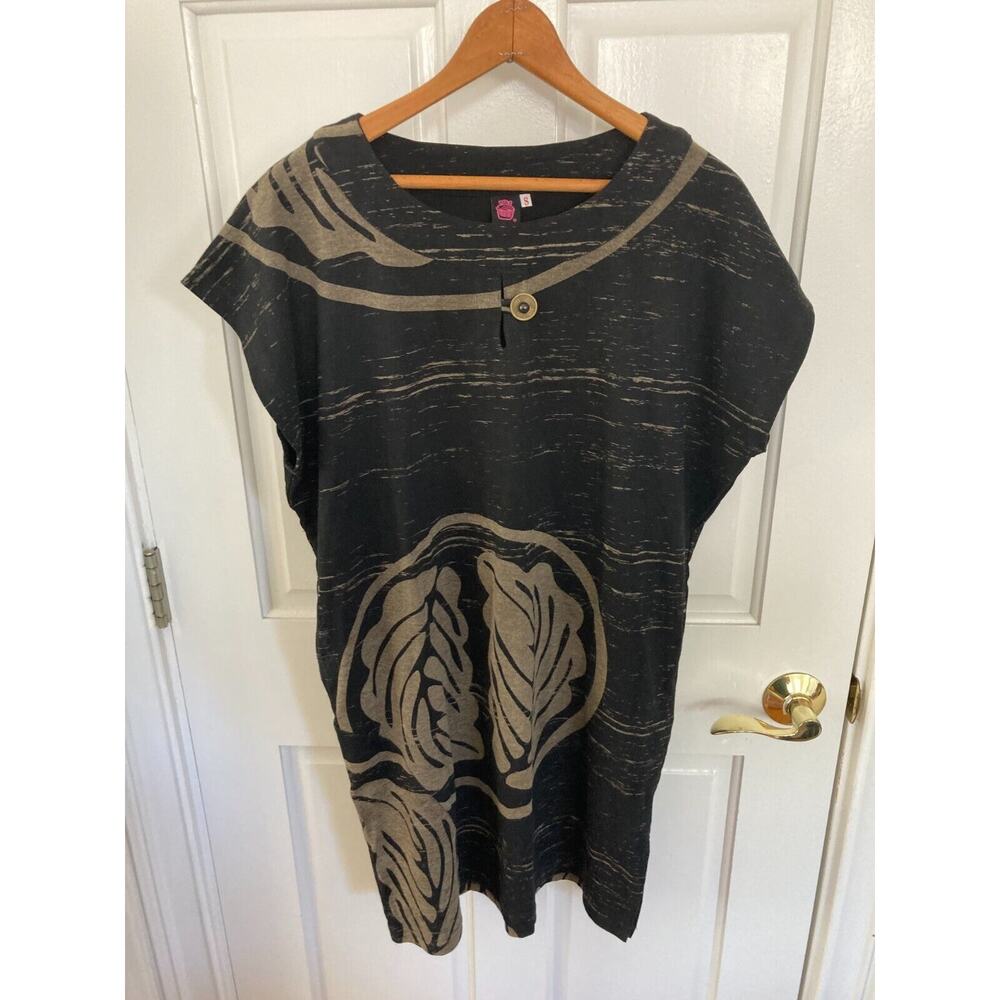 Cupcake International Summer Dress Black Gold Beige Size Small Pockets